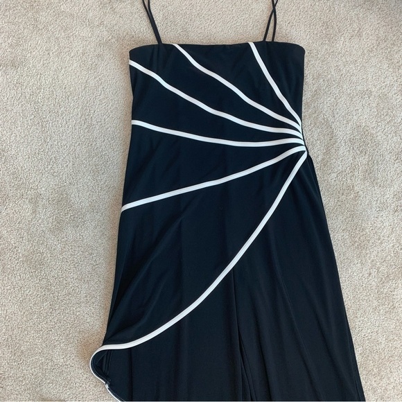 Joseph Ribkoff black draped white trim asymmetrical jumpsuit Sz 12 - Picture 3 of 13